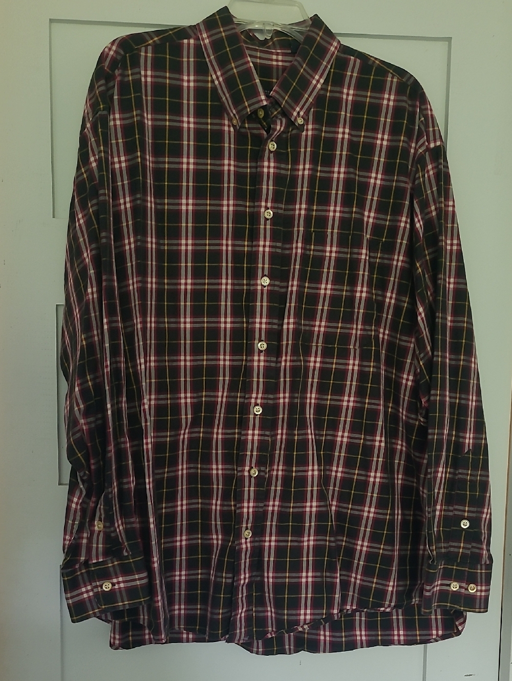 Burberry Men's Dark Plaid Button-Down Shirt in Black and Burgundy